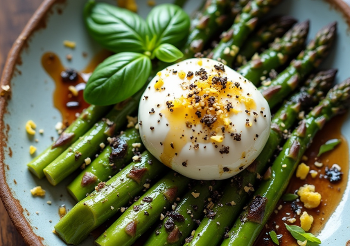 Burrata aux asperges grillées