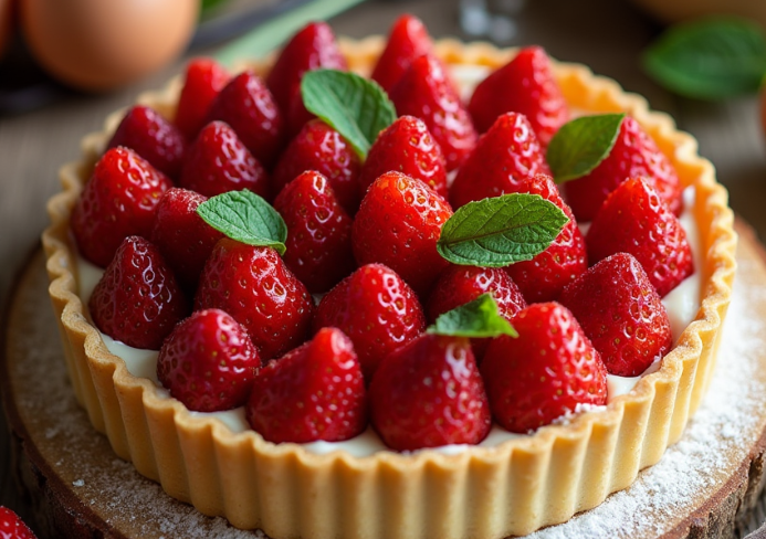 Tarte aux fraises sur sablé breton