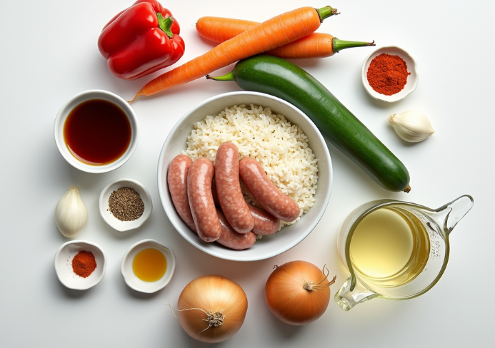 poêlée riz chipolatas légumes