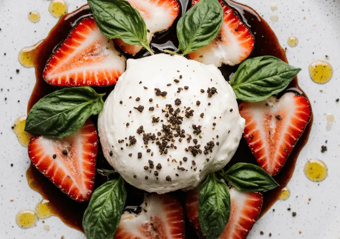 Burrata aux Fraises et Basilic