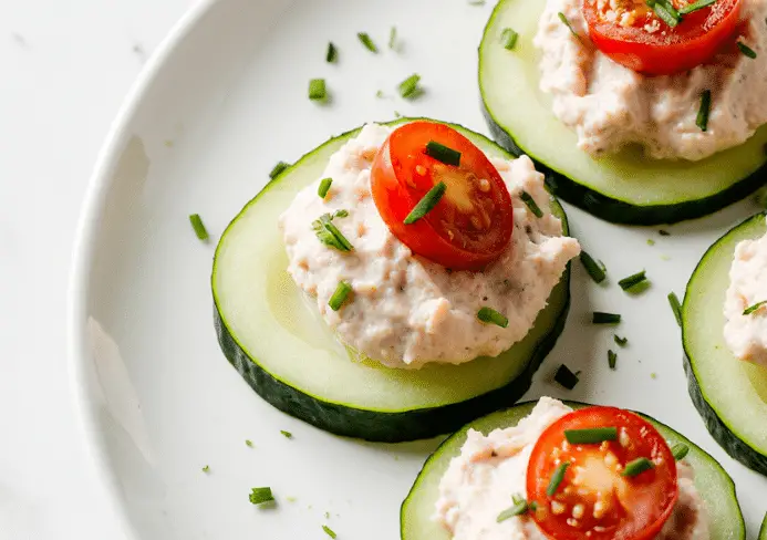 Toats de concombre au thon et tomate cerise