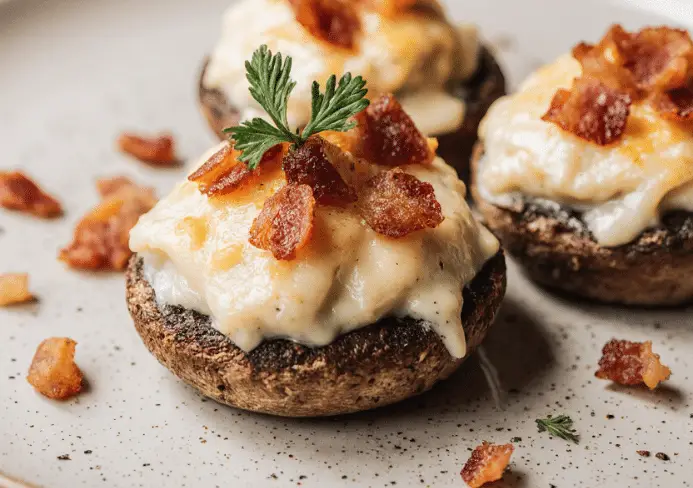 Champignons farcis, fromage frais et lardons