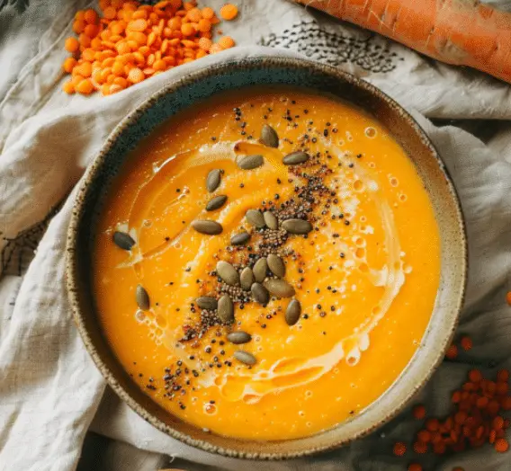 Soupe aux lentilles corail, lait de coco et butternut