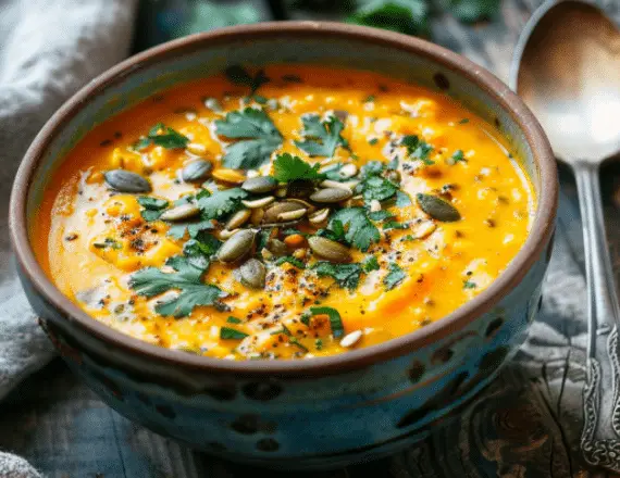 Soupe lentilles corail, courgette et lait de coco