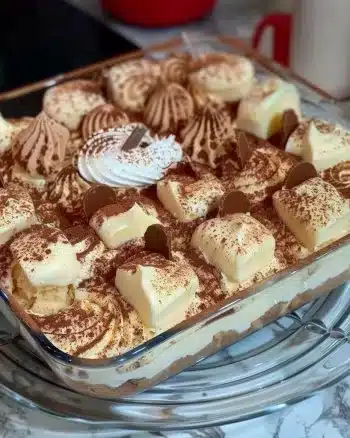 Une délicieuse part de tiramisu présentée élégamment dans un plat.