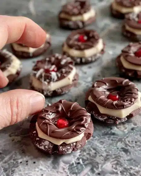 Savoureux biscuits de la Forêt Noire avec une décoration chocolatée et cerises