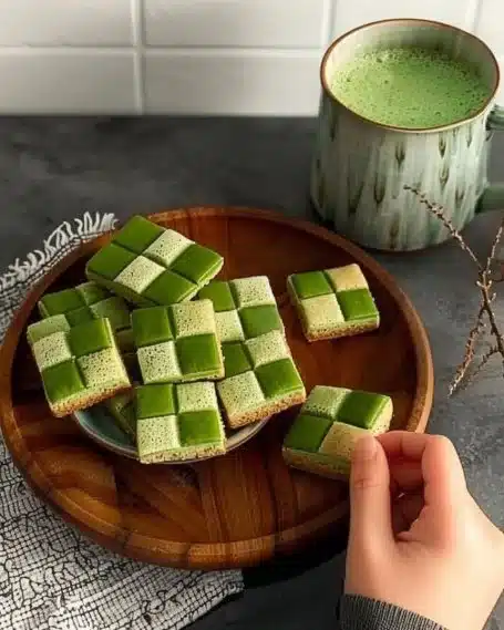 Biscuits en damier au matcha, délicieuses douceurs aux couleurs contrastées.