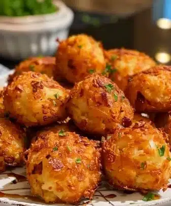 Bouchées croustillantes de saucisse et de hashbrown prêtes à déguster.