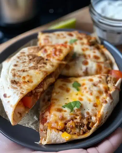 Burrito de Pizza savoureux avec garnitures colorées et fromage fondant