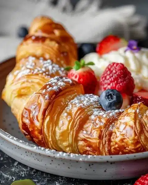 Casserole de pain français aux croissants, un plat délicieux et réconfortant.
