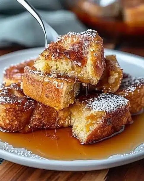 Casserole de Pain Perdu dorée et appétissante, prête à être servie.