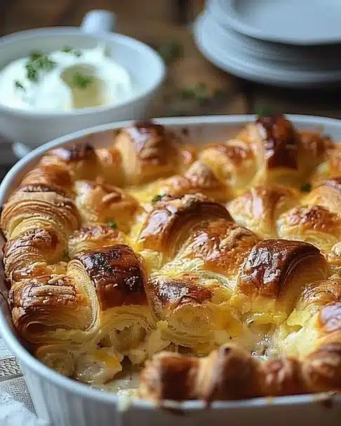 Casserole de petit-déjeuner aux croissants de nuit, prête à servir