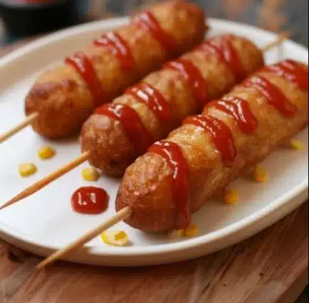 Corn Dogs Maison croustillants et savoureux prêts à être dégustés.