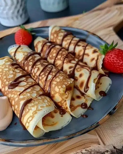 Crêpes au Nutella garnies de chocolat et servies avec des fruits