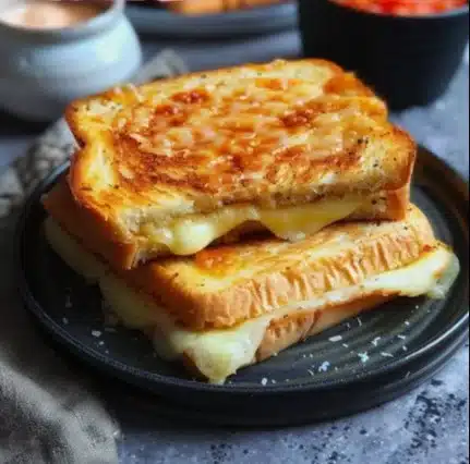 Croque Monsieur croustillant au fromage et jambon sur une assiette