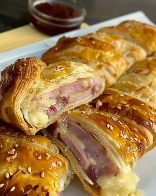 Feuilleté au jambon et fromage, une délicieuse recette facile à préparer.