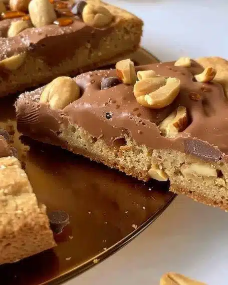 Cookie pizza géant avec beurre de cacahuète et chocolat au lait, dessert délicieux
