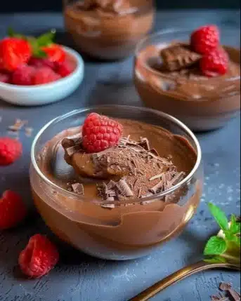 Mousse au chocolat crémeuse et délicieuse sur une assiette élégante
