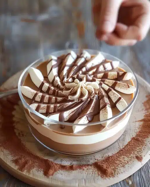 Mousse zébrée aux deux chocolats avec une texture légère et crémeuse
