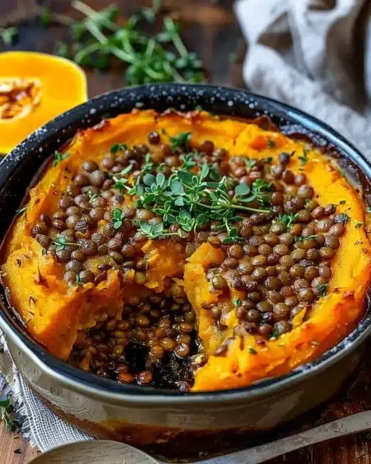 Parmentier Vegan à la Potimarron et Lentilles dans un plat savoureux