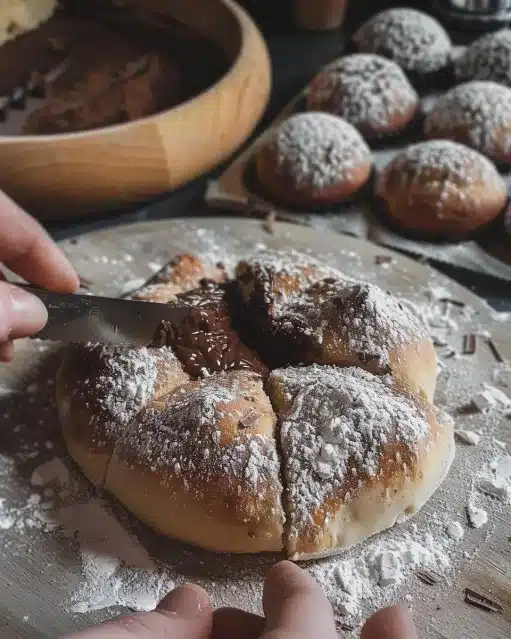 Pâte et crème au chocolat garnie de copeaux de chocolat noir