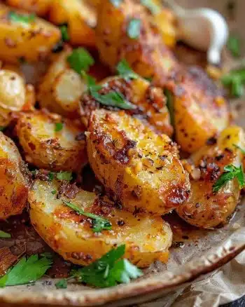 Pommes de terre à l'ail et au parmesan prêtes à être dégustées