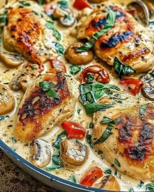 Recette de Poulet Crémeux à la Toscane avec sauce crémeuse et légumes