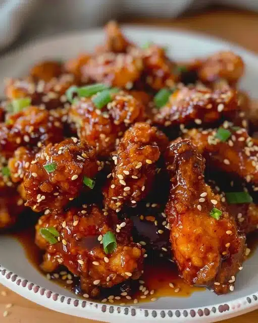 Poulet Frit Coréen croustillant et épicé servi avec des accompagnements