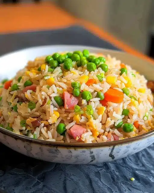 Riz Cantonnais savoureux avec légumes et viandes ou crevettes