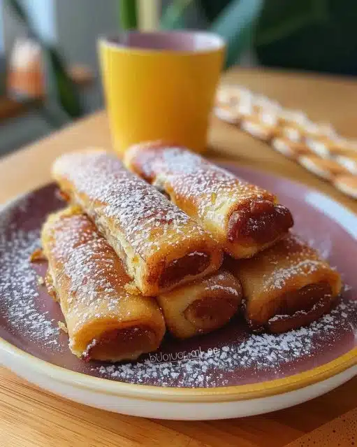 Roulés façon pain perdu garnis de fruits et saupoudrés de sucre glace