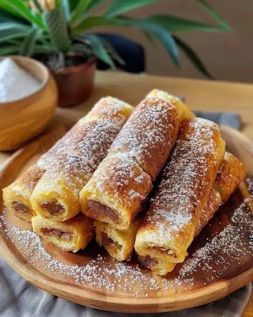 Roulés façon pain perdu garnis de fruits et sirop, délicieux dessert
