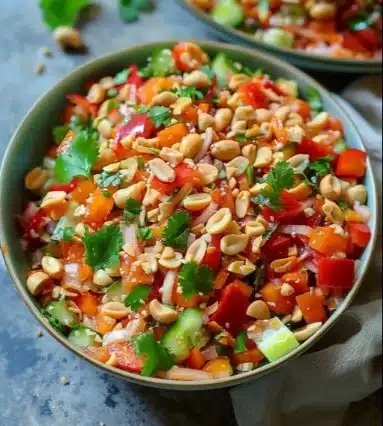 Salade thaï cacahuète au mélange de légumes frais et cacahuètes croquantes