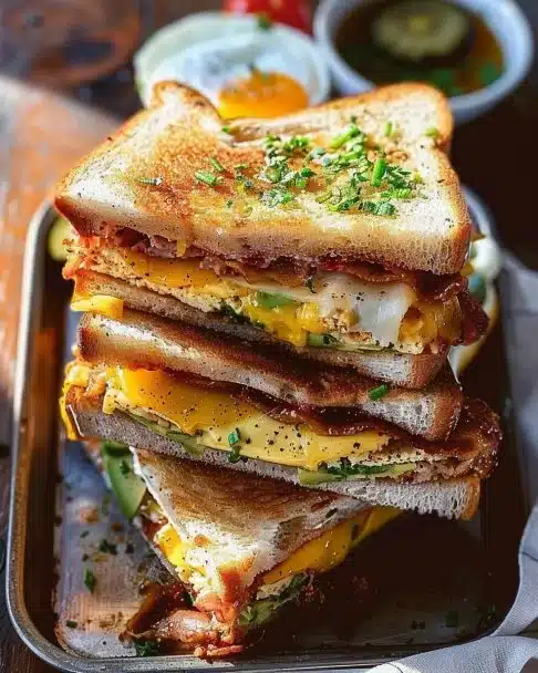 Sandwich Club Petit Déjeuner avec ingrédients frais et savoureux