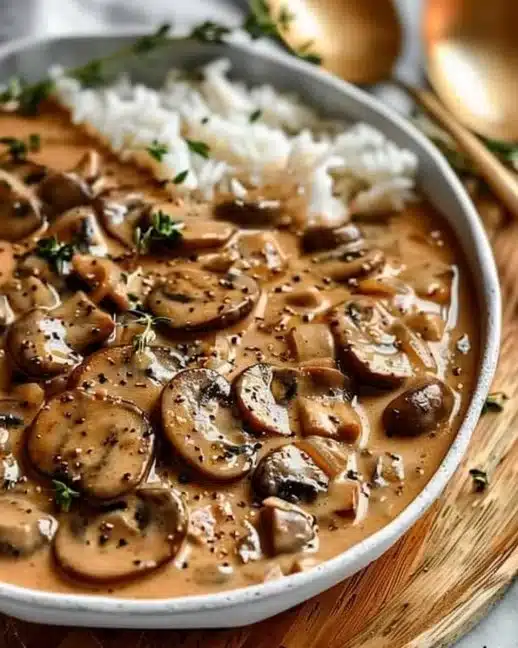 Plat savoureux de Stroganoff de Champignons avec sauce crémeuse