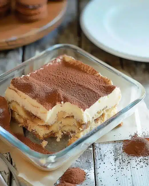 Tiramisu traditionnel italien avec crème et café, parfait pour les gourmands.