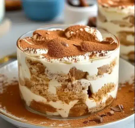 Tiramisu aux spéculoos préparé avec des biscuits spéculoos et de la mascarpone.