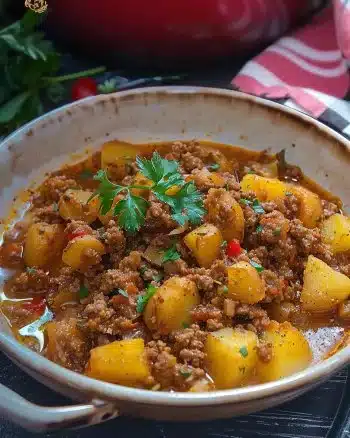 Plat de viande hachée cuisinée avec des pommes de terre