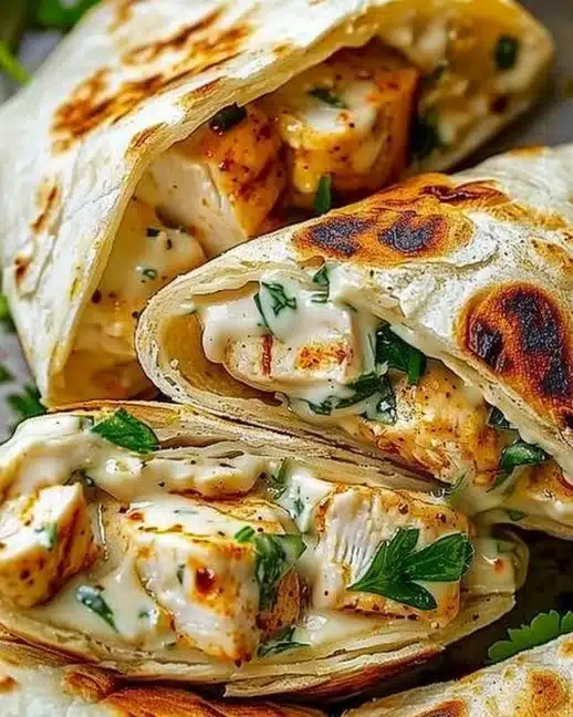Wraps de poulet à l'ail et au fromage, plat appétissant et facile à préparer