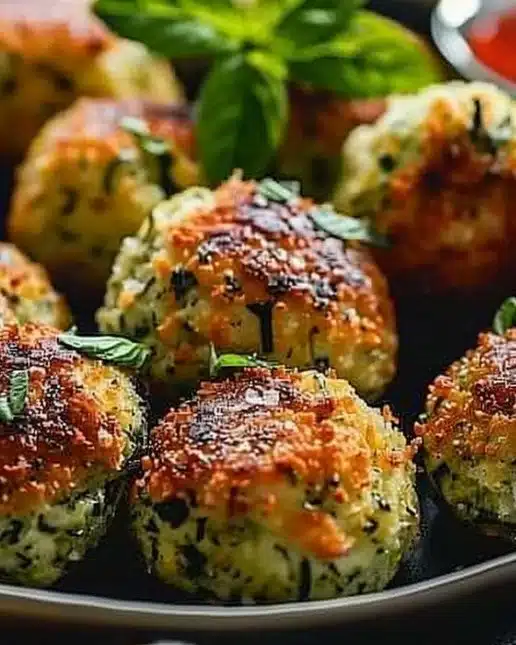 Boules de courgette cuites au four dorées et savoureuses