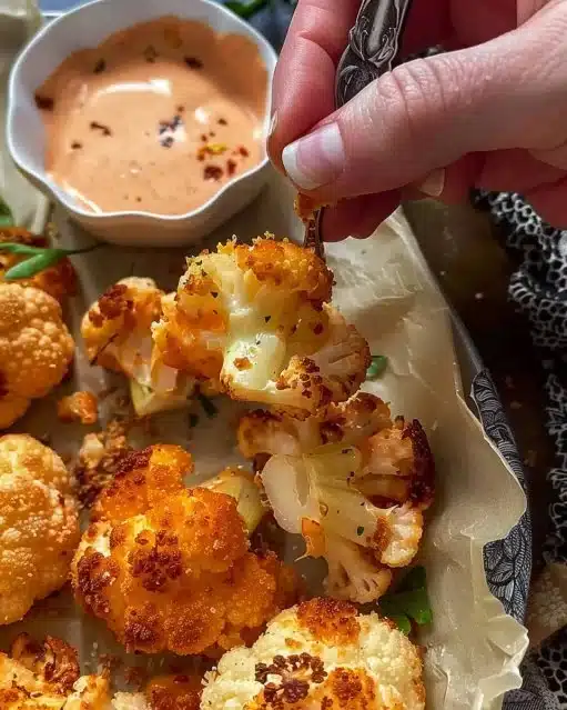 Chou-fleur rôti croustillant sur une assiette, prêt à être dégusté.