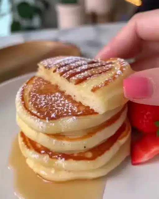Assiette de crêpes garnies de fruits et de crème, prêt à savourer.