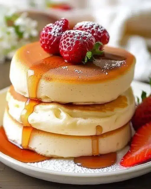 Assiette de crêpes japonaises garnies de fruits et de sauce