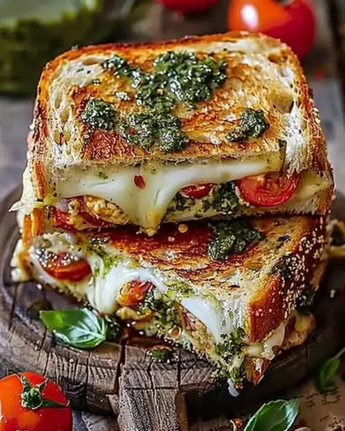 Croque-Monsieur Méditerranéen avec tomate, fromage et herbes fraîches.