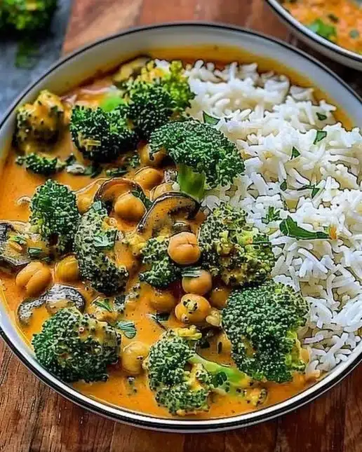 Curry végétarien au brocoli et pois chiches, plat coloré et sain