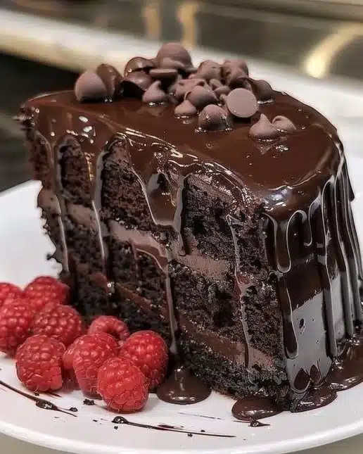 Gâteau au chocolat riche et moelleux avec un glaçage crémeux, irrésistible.