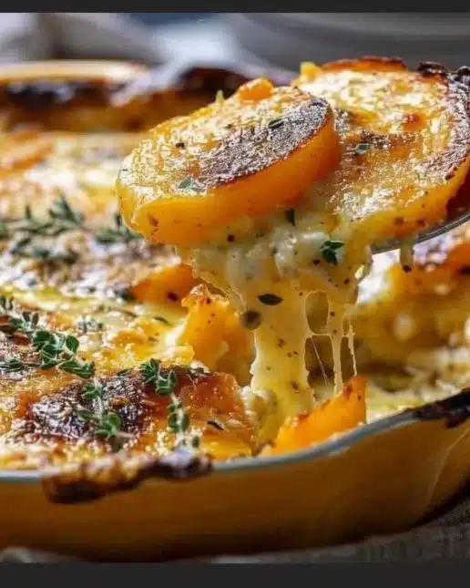 Gratin Dauphinois de Butternut, un plat savoureux avec des pommes de terre et courge.