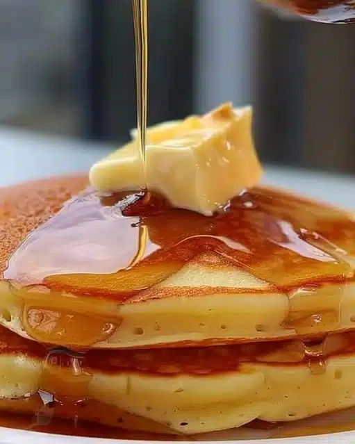 Pancakes Américains moelleux avec sirop d'érable et fruits frais