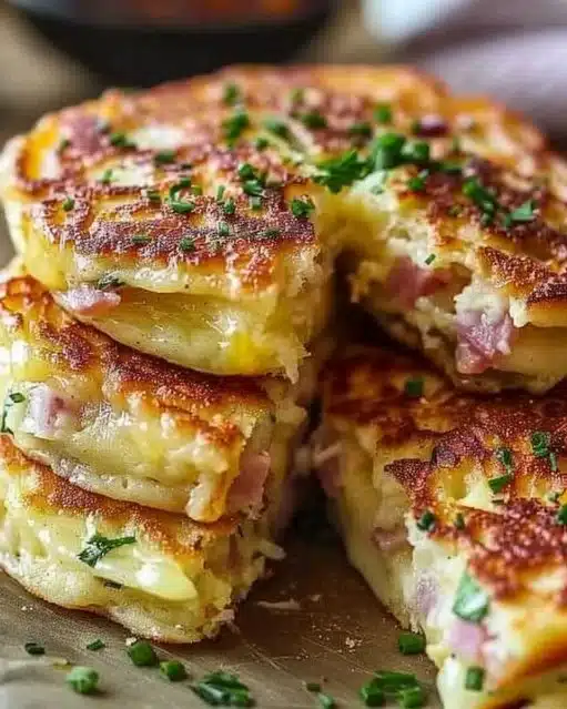 Pancakes jambon fromage savoureux et moelleux prêts à être dégustés