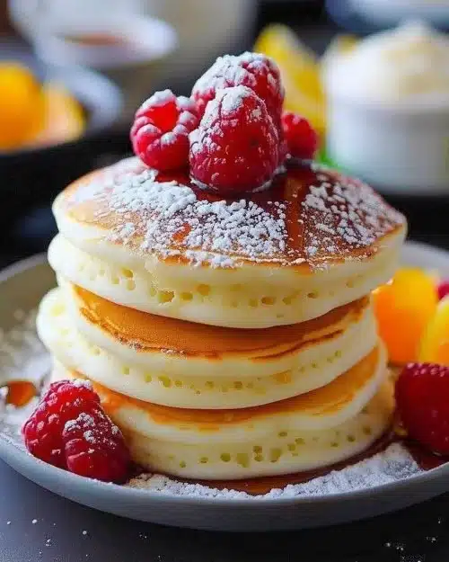 Pancakes soufflés japonais moelleux et savoureux, parfaits pour le dessert.