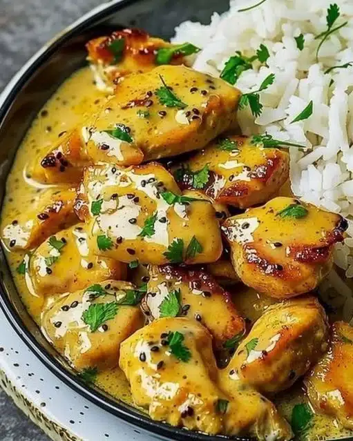 Recette de poulet au miel et à la moutarde, plat savoureux et facile à préparer.